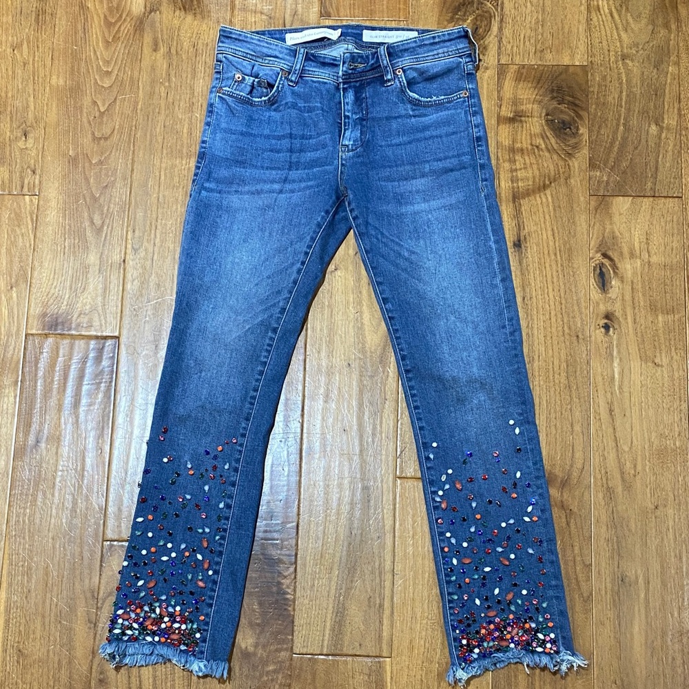 Anthropology Pilcro and the Letterpress Blue Embellished Cropped Jeans
